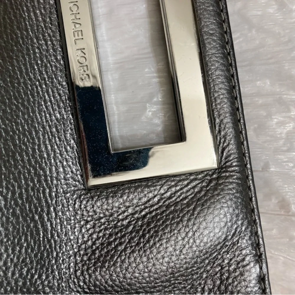 Michael kors silver leather evening party clutch bag